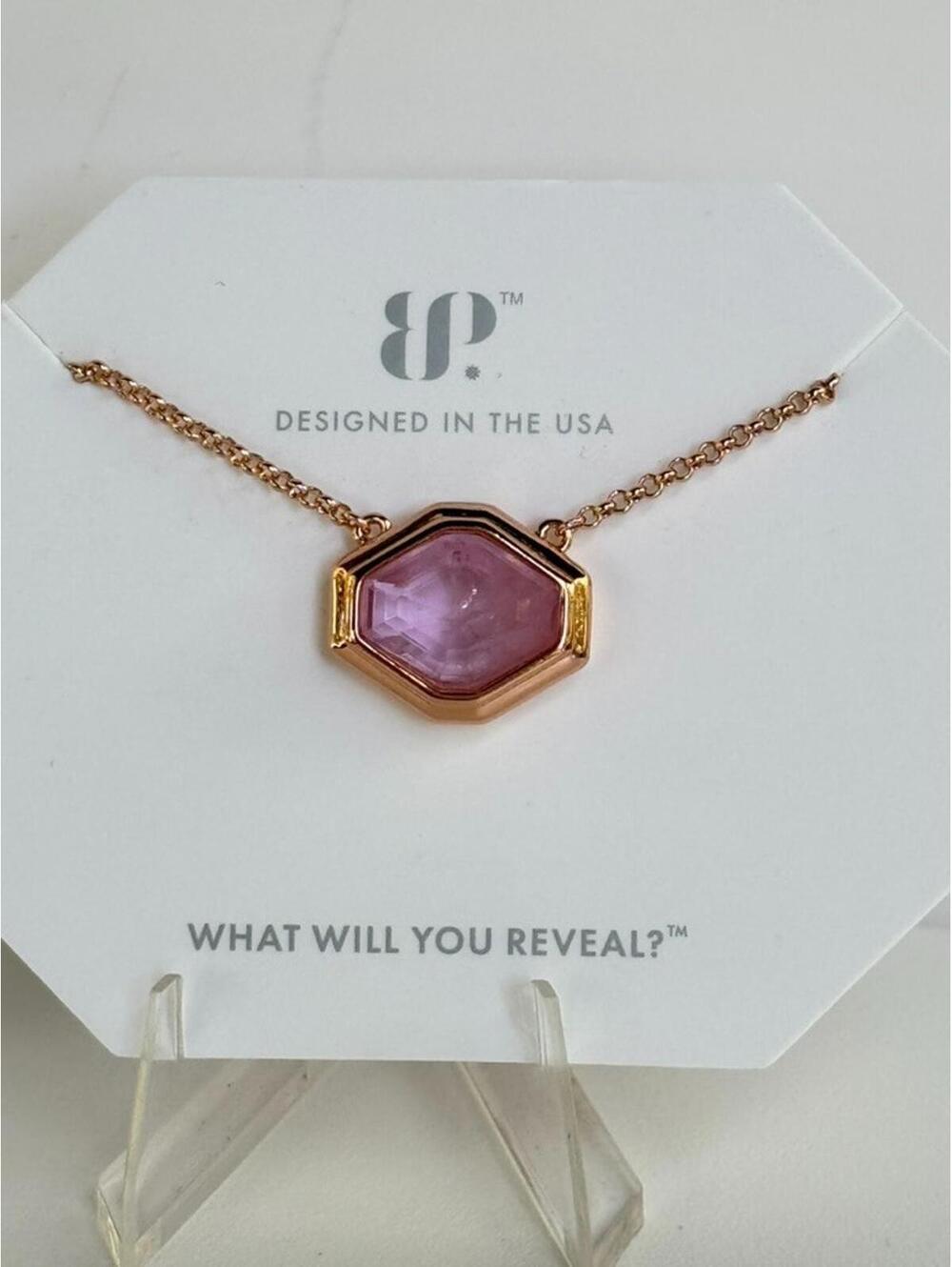 Bomb Party Necklace " Laced With Distant Fire" Purple Kunzite on Rose Gold Bezel